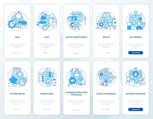 Web 3 0 blauer Onboarding-Bildschirmsatz für mobile Apps