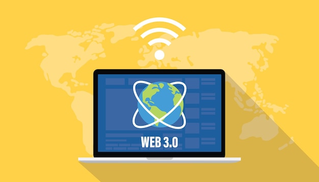 Web 30-konzepttechnologie mit symbol- und internet-wlan-verbindungen im modernen flachen stil