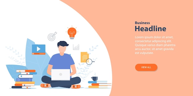 Web-Banner-Design-Konzept Menschen, die online Bildung und Lernen betreiben