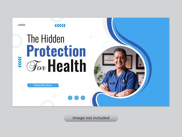Vektor web-banner für medizinisches gesundheitswesen und youtube-video-thumbnail im flachen design
