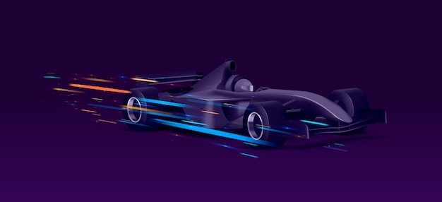 Vektor web-banner mit supercar sport bolide black auto in bewegung mit hellen geschwindigkeitslichtern im dunkeln