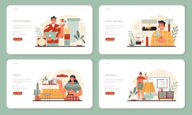Web-banner oder landing-page-set für innenarchitekten. dekorateur planung