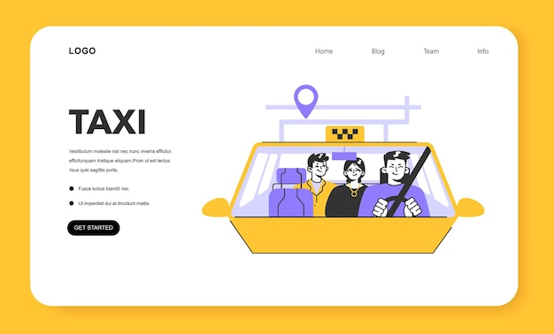 Web-banner oder landing-seite für taxi-dienste online-taxi-aufforderung gelb
