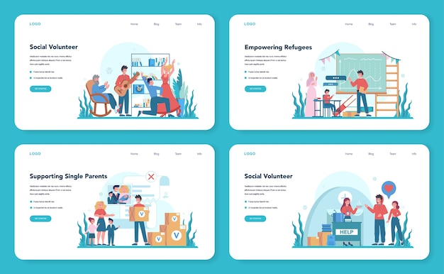Web-banner oder zielseiten-set für soziale freiwillige