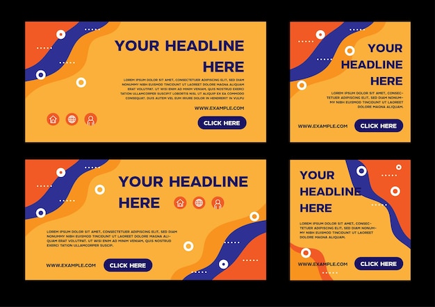 Web-banner-vorlage layout set verkauf werbekarte flüssige orange farbe abstrakte hintergrund