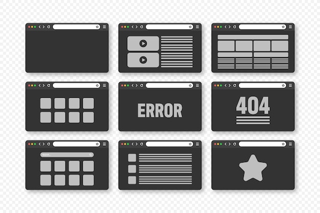 Web-Browser-Fenster-Seiten-Layout mit Werkzeugleiste und Suchfeld moderne Website-Internet-Seite in Flachform