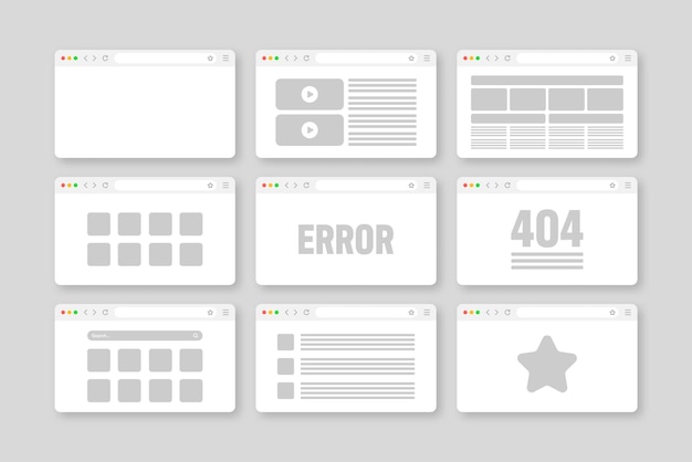 Web-Browser-Fenster-Seiten-Layout mit Werkzeugleiste und Suchfeld moderne Website-Internet-Seite in Flachform