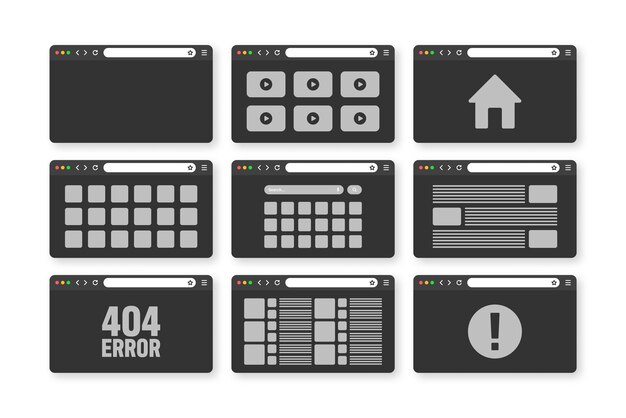 Web-Browser-Fenster-Seiten-Layout mit Werkzeugleiste und Suchfeld moderne Website-Internet-Seite in Flachform