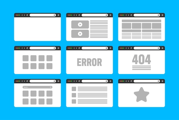 Web-Browser-Fenster-Seiten-Layout mit Werkzeugleiste und Suchfeld moderne Website-Internet-Seite in Flachform
