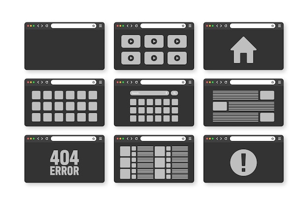 Web-Browser-Fenster-Seiten-Layout mit Werkzeugleiste und Suchfeld moderne Website-Internetseite in flacher Form