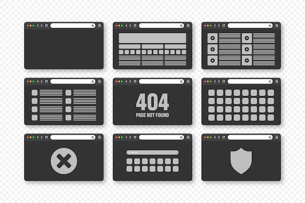 Web-Browser-Fenster-Seiten-Layout mit Werkzeugleiste und Suchfeld moderne Website-Internetseite in Flachform