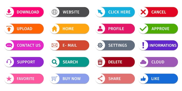Web-Buttons Satz farbenfroher glänzender Buttons