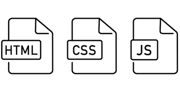 Web-Entwicklungsdatei von HTML, CSS und JavaScript-Programmiersprachen Symbolsatz