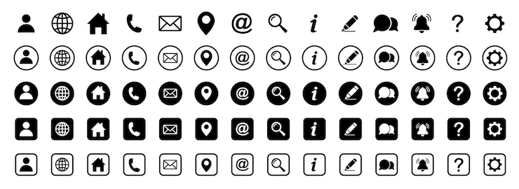 Vektor web-icon-satz heimstandort anruf an e-mail-adresse globus-chat-nachricht post telefon-information unterstützung suche website-icon kontakt- und web-ikonen-satz website-satz icon-vektor
