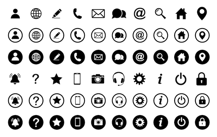 Vektor web-icon-satz heimstandort anruf an e-mail-adresse globus-chat-nachricht post telefon-information unterstützung suche website-icon kontakt- und web-ikonen-satz website-satz icon-vektor