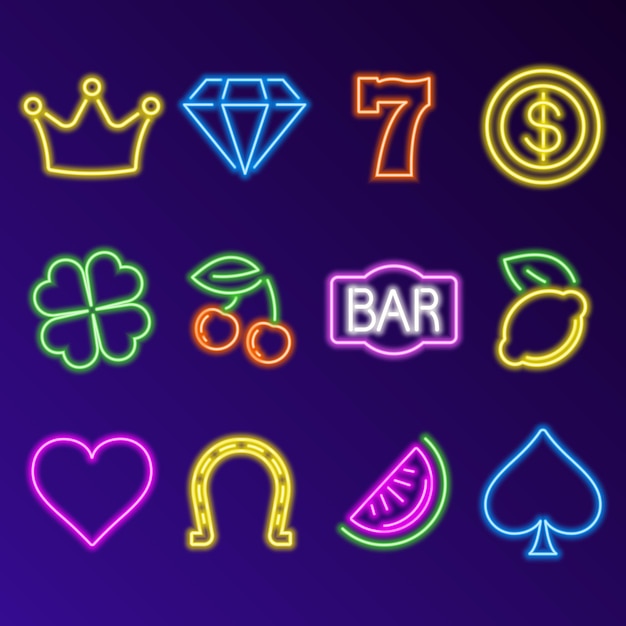Web-Neon-Slot-Maschinen-Icons Set-Vektor-Illustration