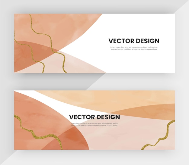 Vektor webbanner mit braunem und orangefarbenem aquarell und goldener glitzertextur vektordesign