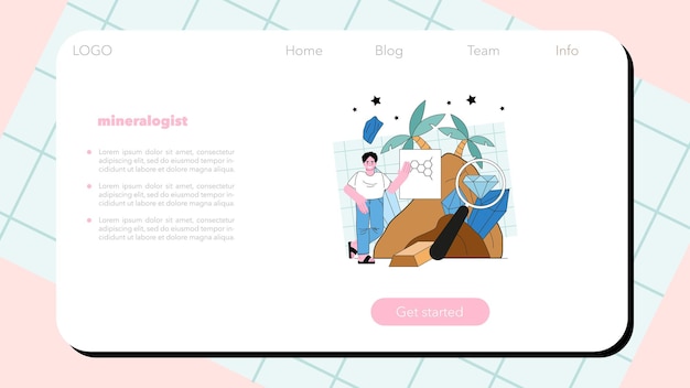 Webbanner oder zielseite für mineralogen. wissenschaftler studieren naturwissenschaften