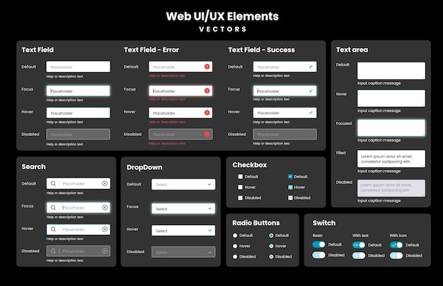 Vektor webdesign-ui-elemente. ui ux designelemente für web und anwendung. flache designformen.