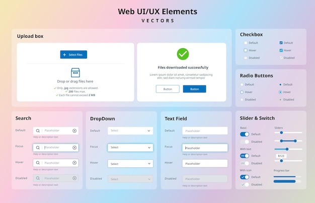 Vektor webdesign-ui-elemente. ui ux designelemente für web und anwendung. flache designformen.