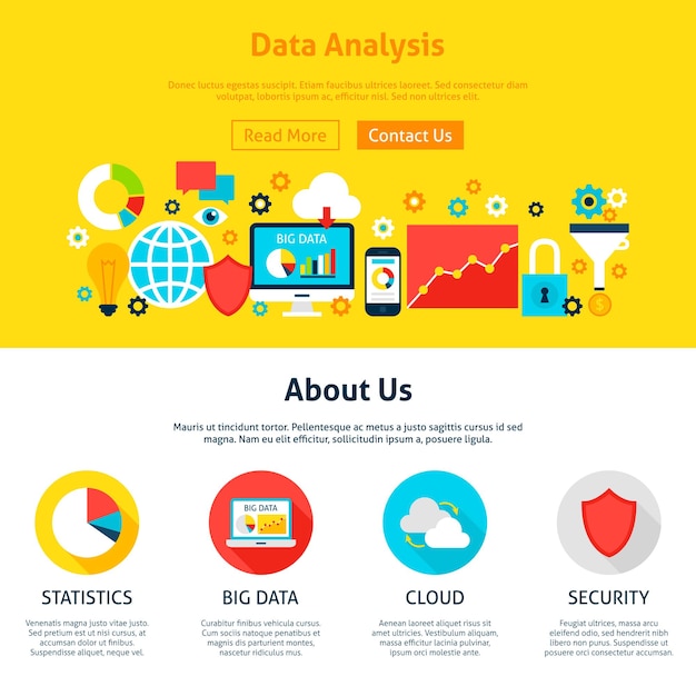 Webdesign zur Datenanalyse. Flache Art-Vektor-Illustration für Website-Banner und Landing Page.