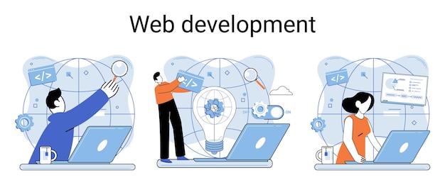 Vektor webentwicklung codierung und programmierung erstellung digitaler software mobile desktop-plattformen