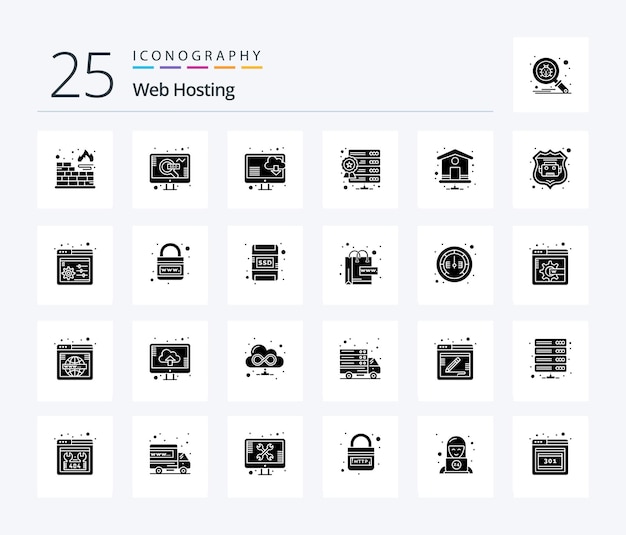Webhosting 25 Solid Glyph Icon Pack inklusive Homepage Computer Home Star