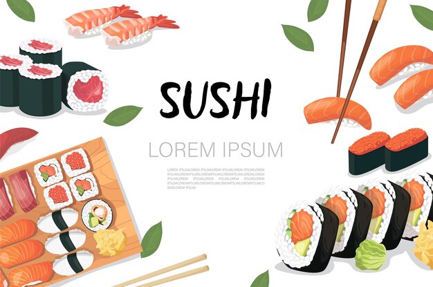 Webseitendesign mit sushi miso suppe ramen onigiri dango mochi matcha tee