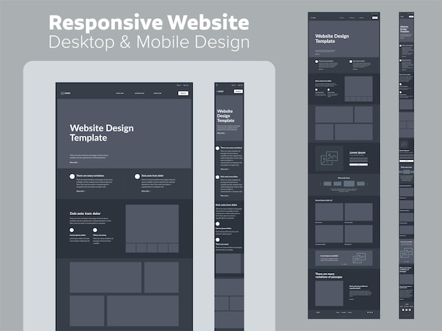Webseitenentwurf mit dunklem Thema Desktop- und mobile Landingpage