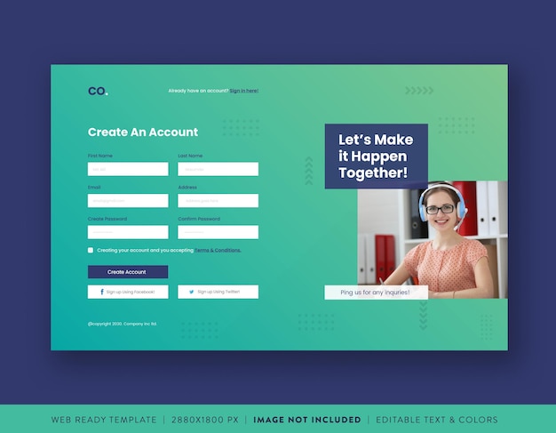 Website-Anmeldeformular oder Web-Registrierungsformular-Design Website-Overlay-Design