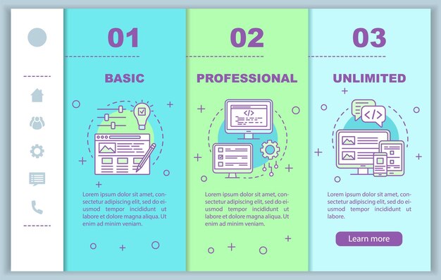Website-Builder-Preise beim Onboarding mobiler Webseiten Vektorvorlage Grundtarif Responsive Smartphone-Website-Schnittstelle Idee lineare Illustrationen Webseiten-Walkthrough-Schrittbildschirme Farbkonzept