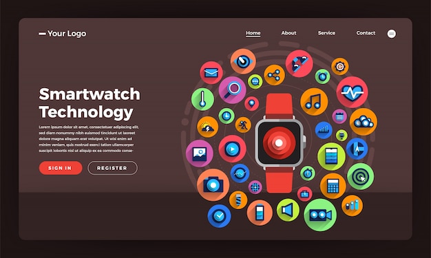 Website-konzept smartwatch wearable-technologie. illustration.