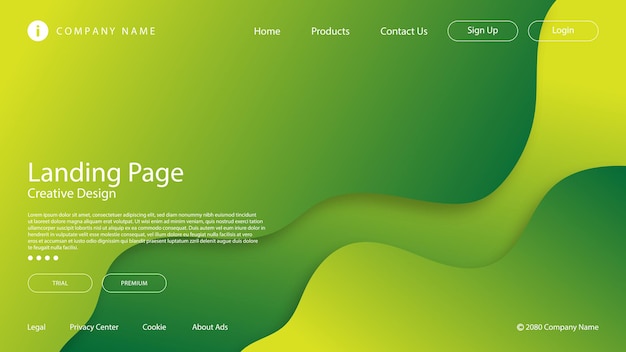 Website-Landing Page mit modernem abstraktem Hintergrund mit Fluid Liquid Wave Element und Vibrant