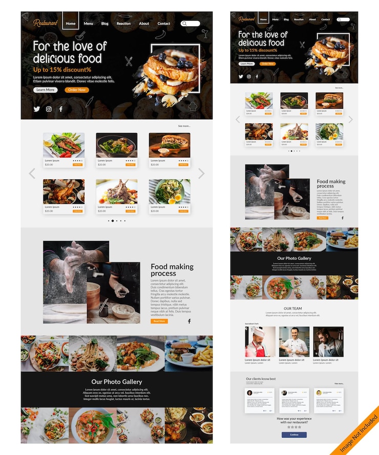 Vektor website-landing-seiten-design für ein food-restaurant.