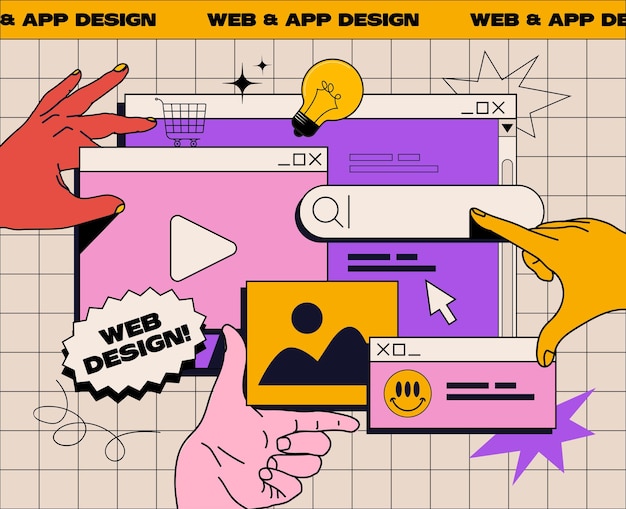 Vektor website- oder app-design-banner-konzeptwerbung im retro-stil