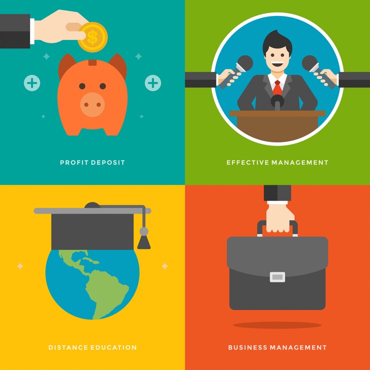 Vektor website-promotion-elemente. profit deposit, effektives management, fernunterricht, business-koffer. vektorillustrationen eingestellt.