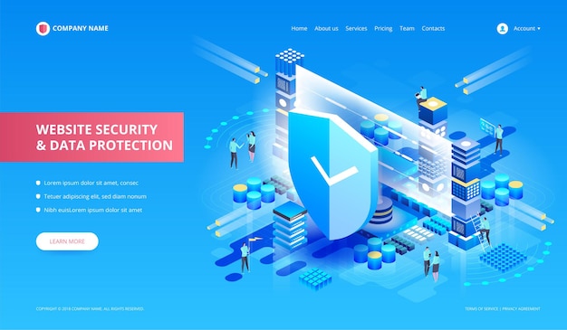 Website-sicherheit und datenschutz. isometrisches illustrat