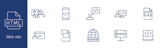 Website-Symbol HTML CSS-Code mobiler Server www-Profil Web-Design Internet-Schnittstelle Web-Entwicklung Programmieren Kodierungskonzept