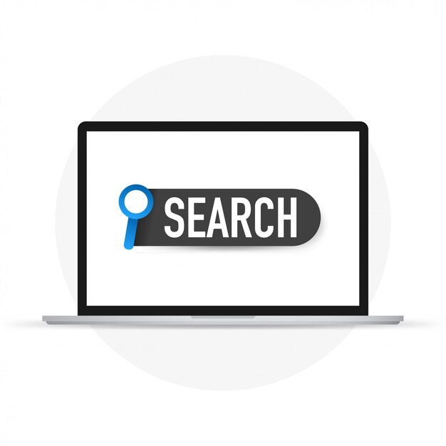 Websuche auf Laptop. Flaches Design Geschäftsmannkonzept.