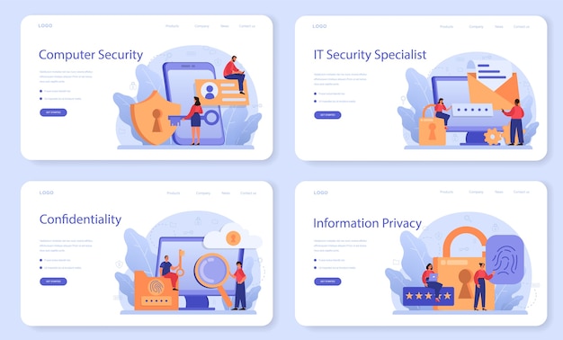 Webvorlage oder Landingpage-Set für Cyber- oder Web-Sicherheitsspezialisten.
