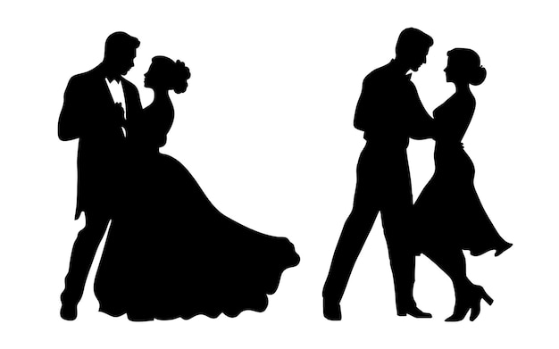 Wedding Dance Couple-Vektor-Silhouette-Illustration, isoliert auf weißem Hintergrund