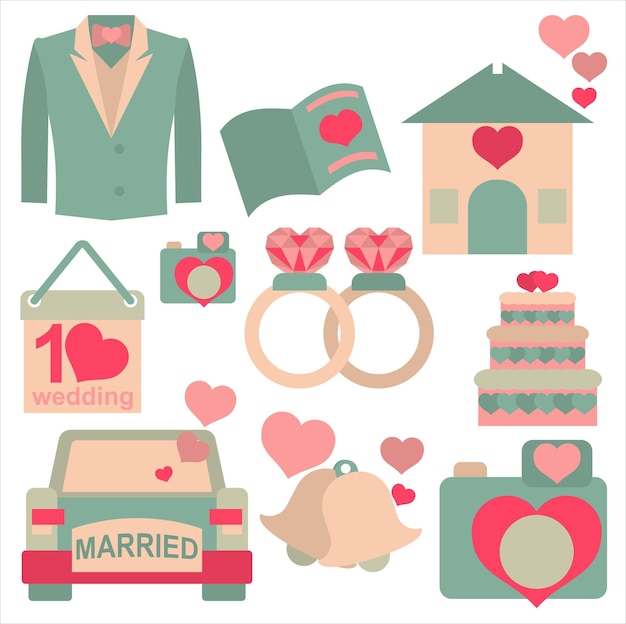 Vektor wedding_icon_sets_elegant_flat_retro_symbols_sketch