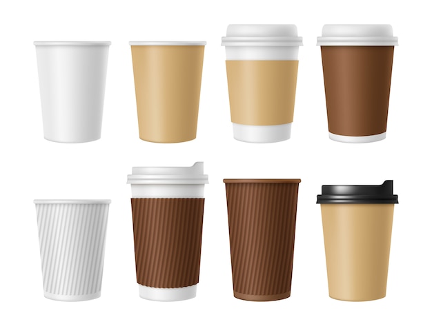 Wegwerfkaffeetasse, freier Raum des Weißbuchbechers des heißen Kaffees, realistisches setof Modell der Kaffeetasse 3D