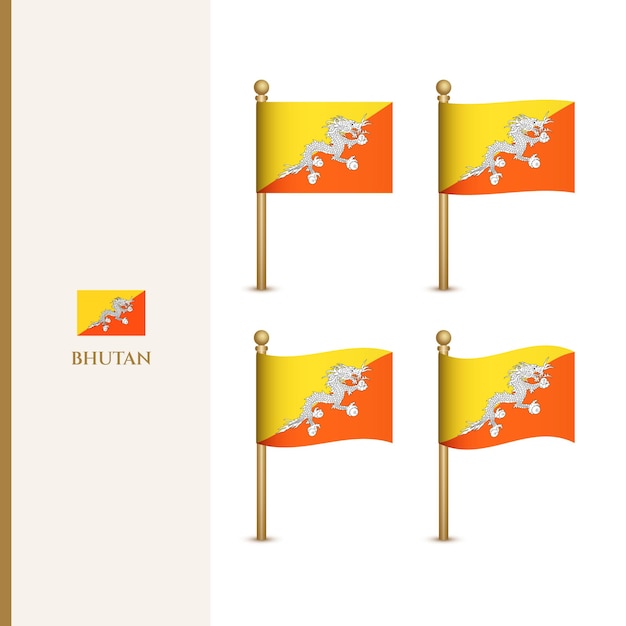 Wehende bhutan-flaggen 3d-vektorillustration flagge von bhutan