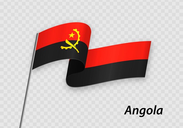 Wehende Flagge Angolas am Fahnenmast Vorlage für den Unabhängigkeitstag