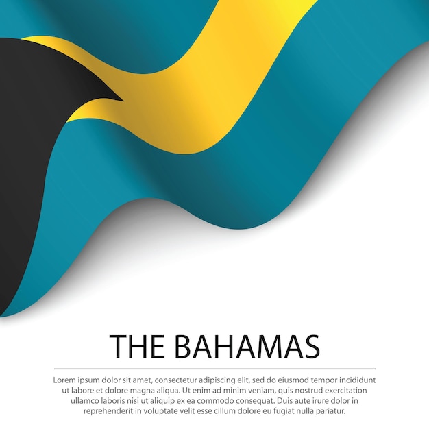 Wehende Flagge der Bahamas auf weißem Hintergrund. Banner- oder Bandvektorvorlage für den Tag der Unabhängigkeit