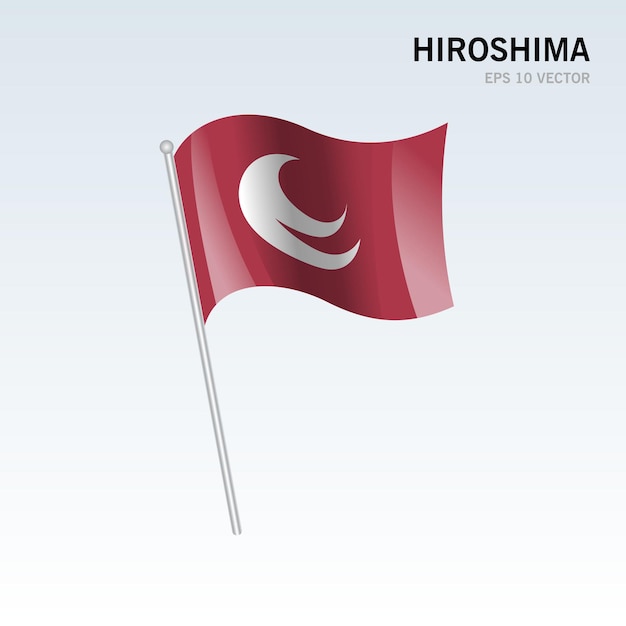 Wehende flagge der präfekturen hiroshima von japan isoliert auf grauem hintergrund