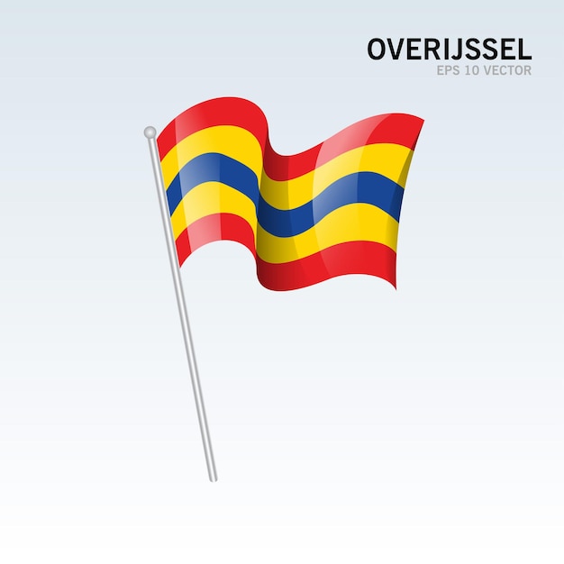 Wehende flagge der provinzen overijssel der niederlande isoliert auf grauem hintergrund