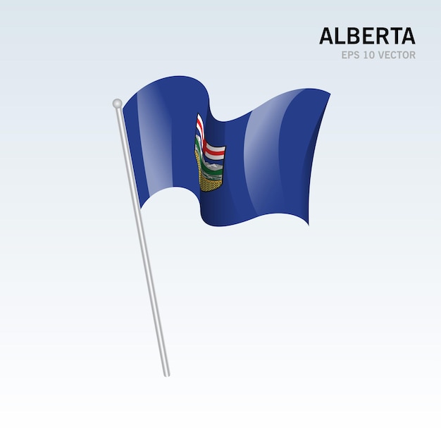 Wehende flagge der provinzen von alberta in kanada auf grauem hintergrund isoliert