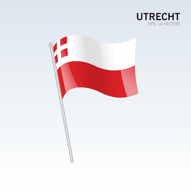 Wehende flagge der provinzen von utrecht in den niederlanden auf grauem hintergrund isoliert
